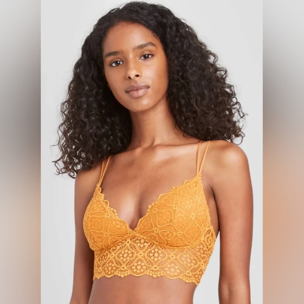 Auden Gold Lace Lightly Lined Bralette Wirefree Mustard Athleisure Croptop L 36D